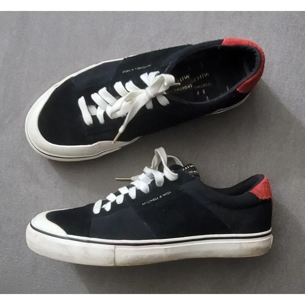 Mitchell & Ness Men's Clearweather Black Red Suede Sneaker Shoes Size 9 | W 10.5